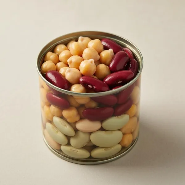 Bean, four bean mix (cannellini beans, chickpeas, red kidney beans, lima beans), canned, drained