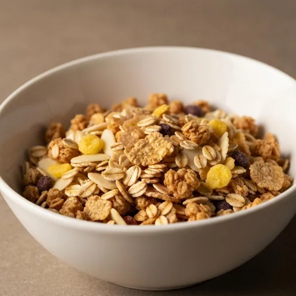 Breakfast cereal, muesli, crunchy, organic with rice syrup