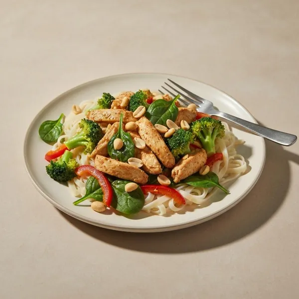 Chicken & Green Vegetables with Rice Noodles & Peanuts, Prepared Meal Delivery, We Feed You