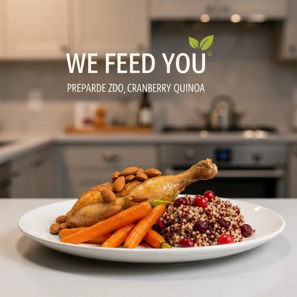 Chicken & Spiced Carrots with Roasted Almonds, Cranberry Quinoa, Prepared Meal Delivery, We Feed You