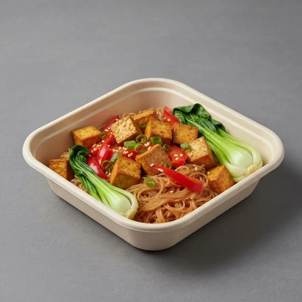 Ginger Tofu with Red Capsicum, Bok Choy & Vermicelli Noodles, Prepared Meal Delivery, We Feed You