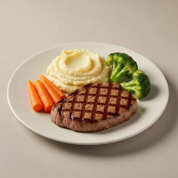 Grilled Steak with Mashed Potatoes, Carrots & Broccoli, Prepared Meal Delivery, ModifyHealth