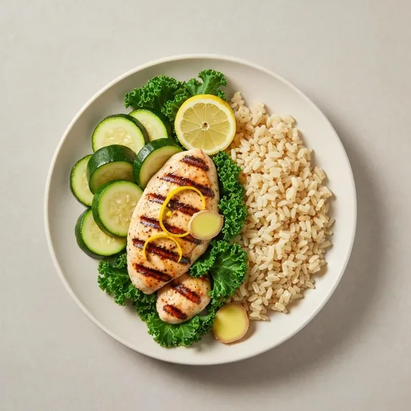 Lemon & Ginger Chicken with Kale, Zucchini & Brown Rice, Prepared Meal Delivery, We Feed You