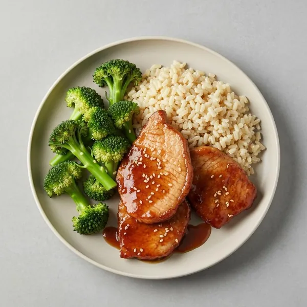 Maple Pork with Brown Rice & Sesame Broccoli, Prepared Meal Delivery, Dineamic
