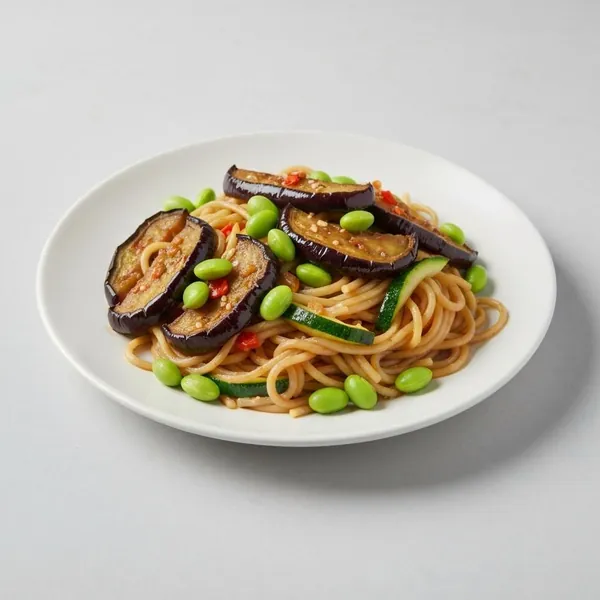Marinated Eggplant & Noodles with Zucchini and Edamame, Prepared Meal Delivery, We Feed You
