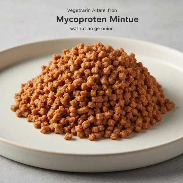 Meat alternative, vegetarian, mycoprotein (without garlic and onion), mince, cooked