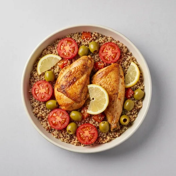 Moroccan Chicken with Quinoa, Green Olives, Tomato & Lemon, Prepared Meal Delivery, We Feed You